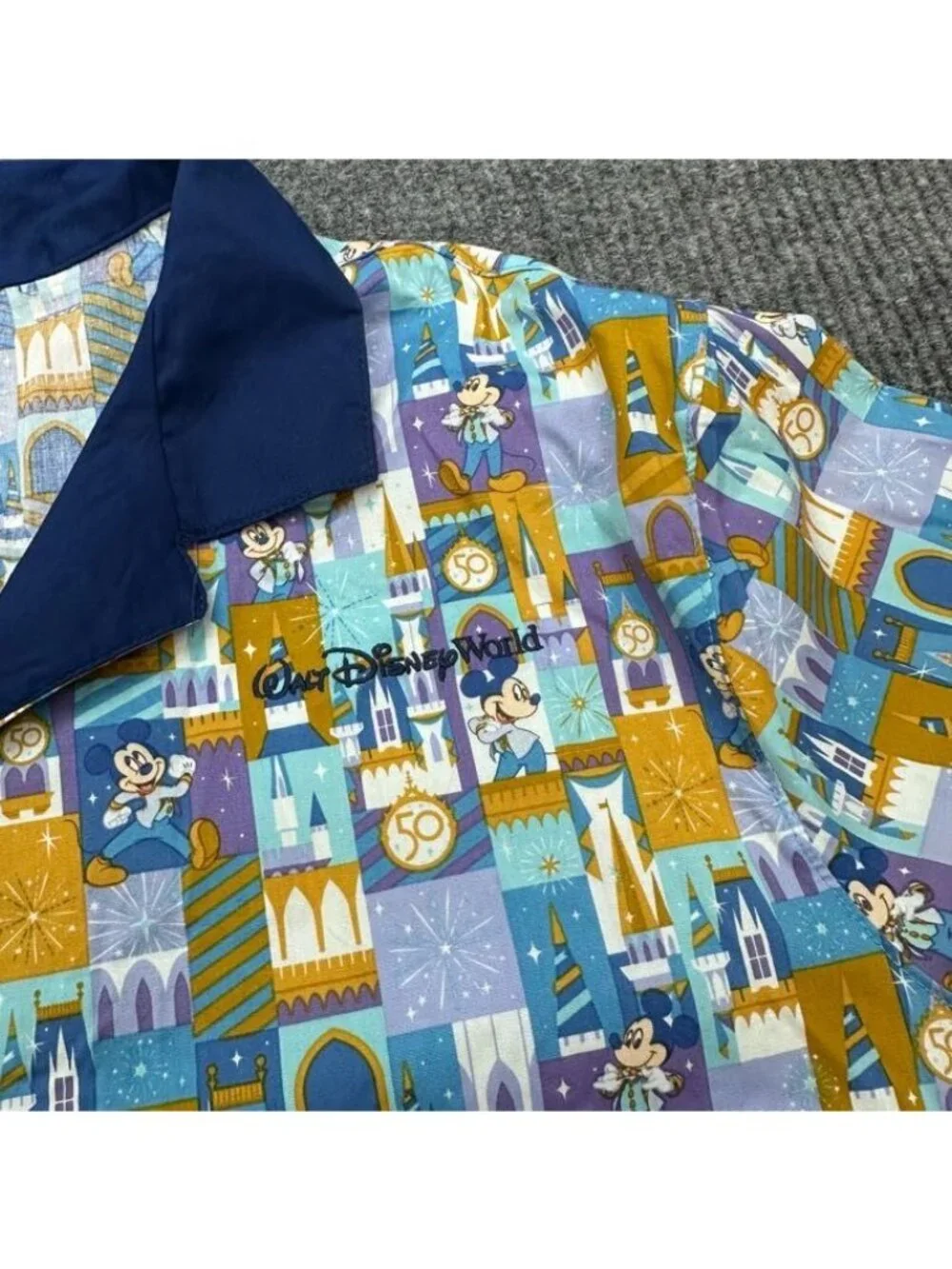 Walt Disney World 50th Anniversary Mickey Retro Camp Bowling Shirt Mens XL NEW
